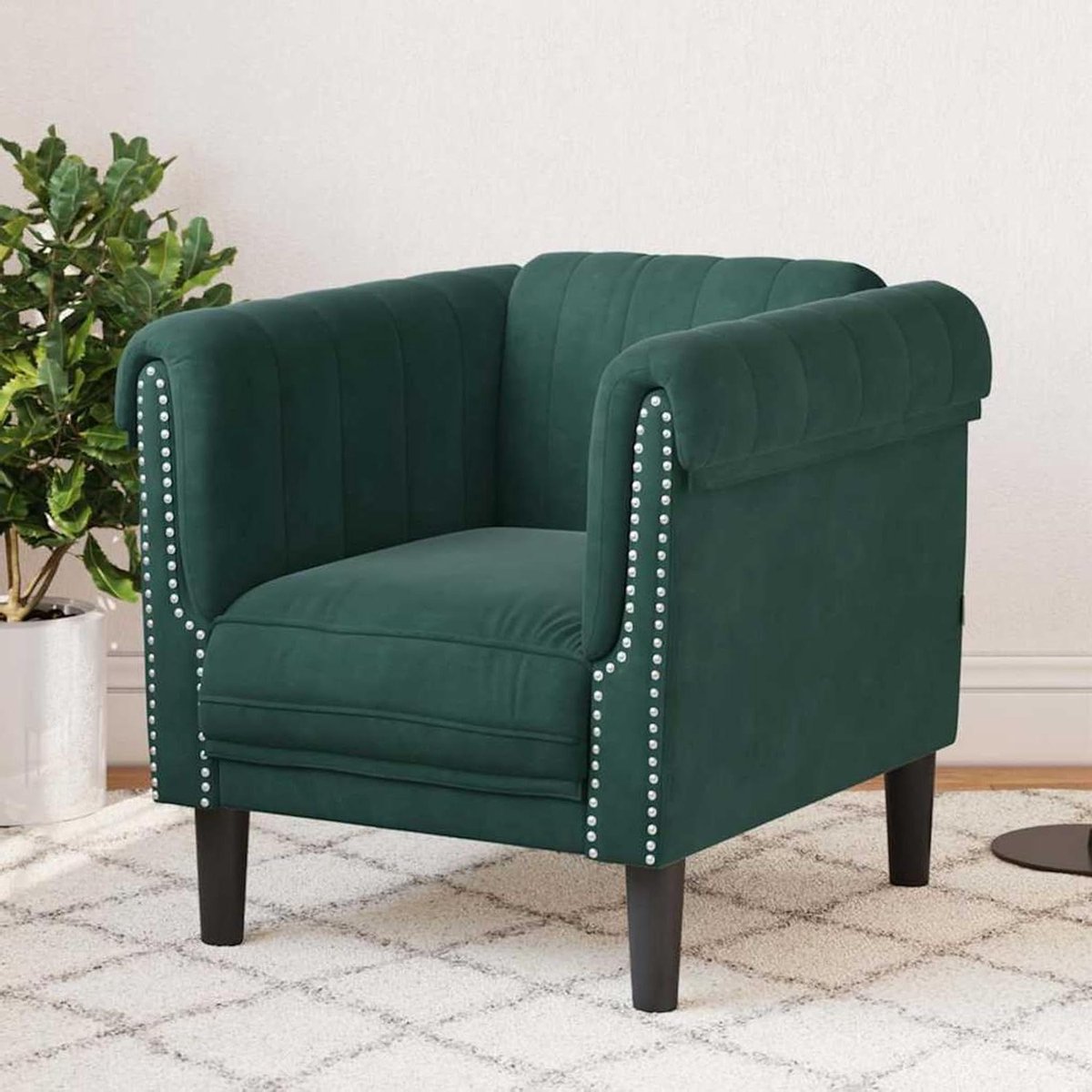 Fauteuil Fluweel - Comfortabele Stoel - Ontspannen Lezen - Zacht Luxe Materiaal - 80 x 77 x 74 cm - Donkergroen