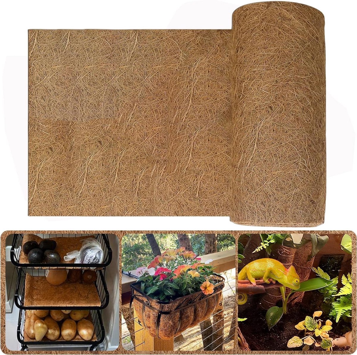 Natuurlijke Kokosvezel Plantliner Rol 40.6 x 203 cm, Ideaal voor Bloembakken, Tuin Decoratie en Dierenbedekking