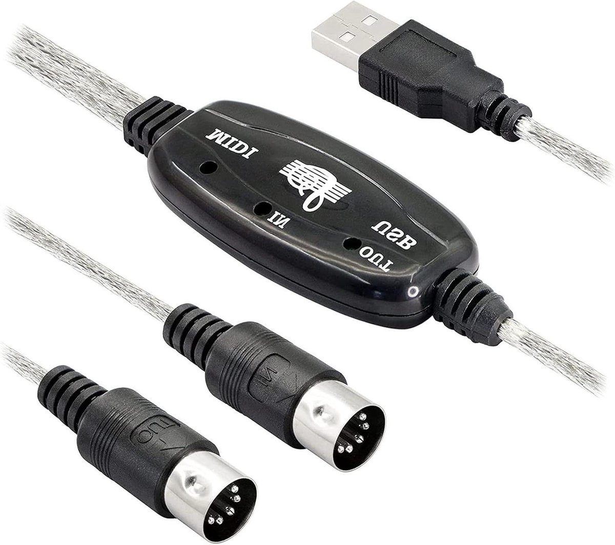 USB MIDI Kabel Adapter - Interface Kabel - Muziek Opnemen - Met LED Indicator - 2 meter - Zwart