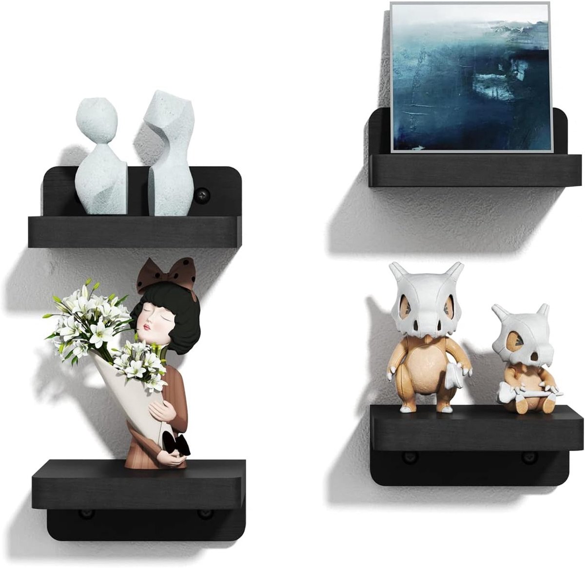 Set van 4 Kleine Wandplanken van Hout, 10 cm, Moderne Decoratie voor Slaapkamer, Woonkamer en Badkamer, Ideaal voor Kleine Voorwerpen en Opslag