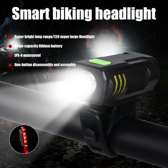 VHV - Fietslamp - oplaadbare fiets voorlamp - USB oplaadbaar - 3 lichtstanden - voor nachtritten, stadsfiets, racefiets en mountainbike — afbeelding 2