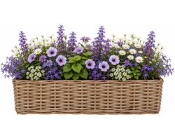 Mega Collections Planten/bloemen mand Levi - rotan - rechthoekig - naturel - 50 x 15 x 17 cm - plantenpot voor buiten