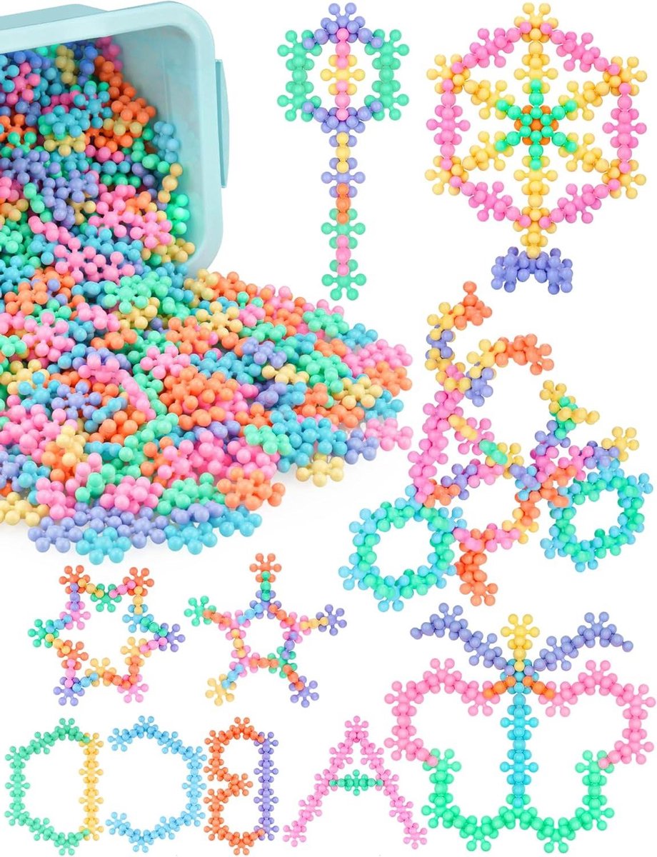 Blokkenset Sneeuwvlok - Bouwstenen Speelgoed - Creatief Bouwen - Macaron Kleuren - 600 Stuks - Gekleurd