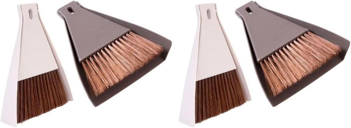 Mini Bezem Stoffer Set - Desktop Reiniger - Kleine Oppervlakken Schoonmaken - Compact Formaat - 17x15cm - Beige Koffie