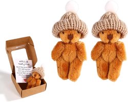 TOYMIS 2 Sets Mini-Pluchen Beren, Handgemaakte Kleine Beer in Een Doos met Bemoedigende Kaart Perfecte Bureaudecoratie Inspirerende Steundiertjes voor Familie Vrienden (Crèmegeel)