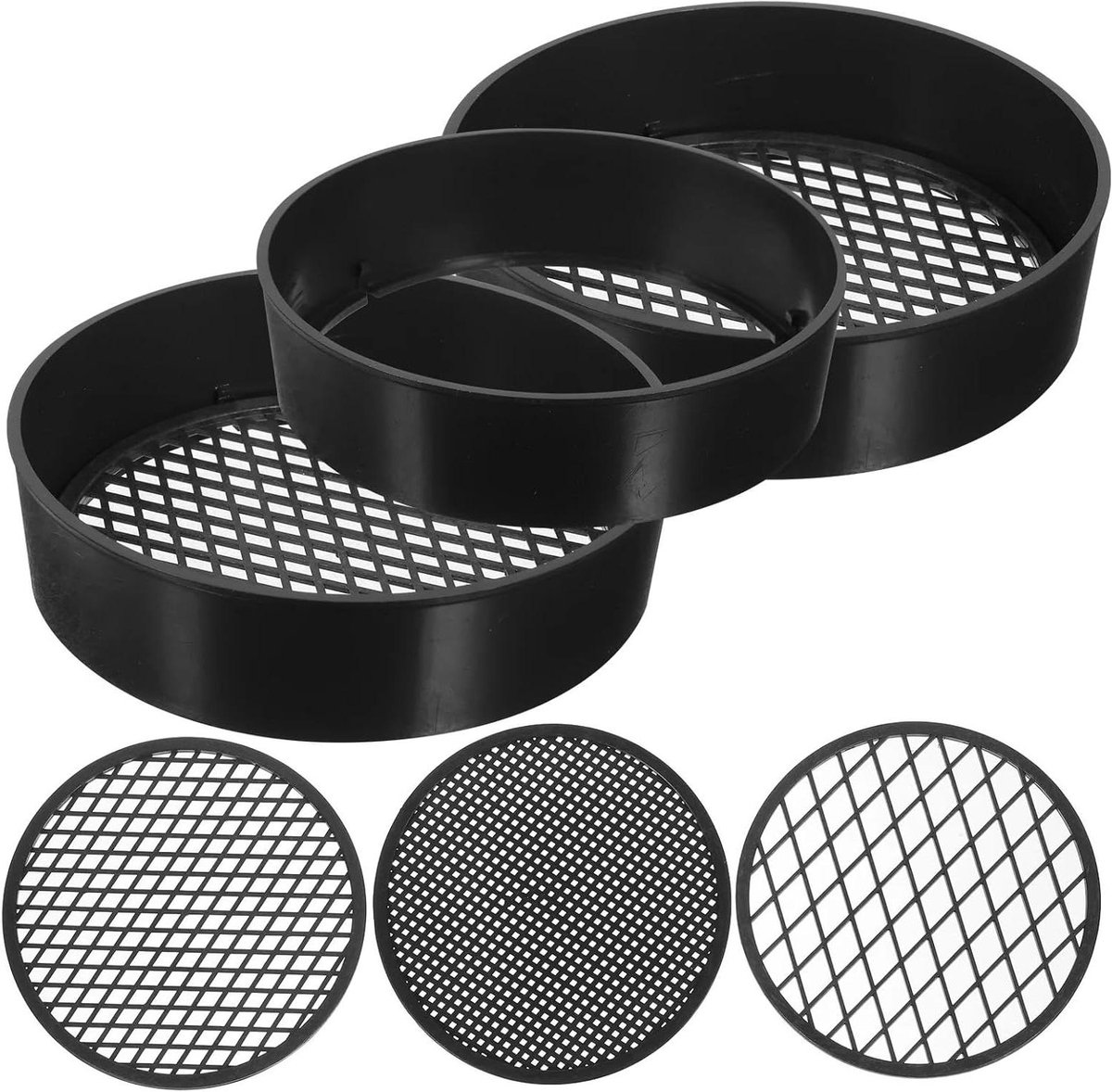Tuin Zeef Set - Grondzeef Compostzeef - Grond Verfijnen - Stevig Duurzaam Plastic - 11 cm Diameter - Zwart