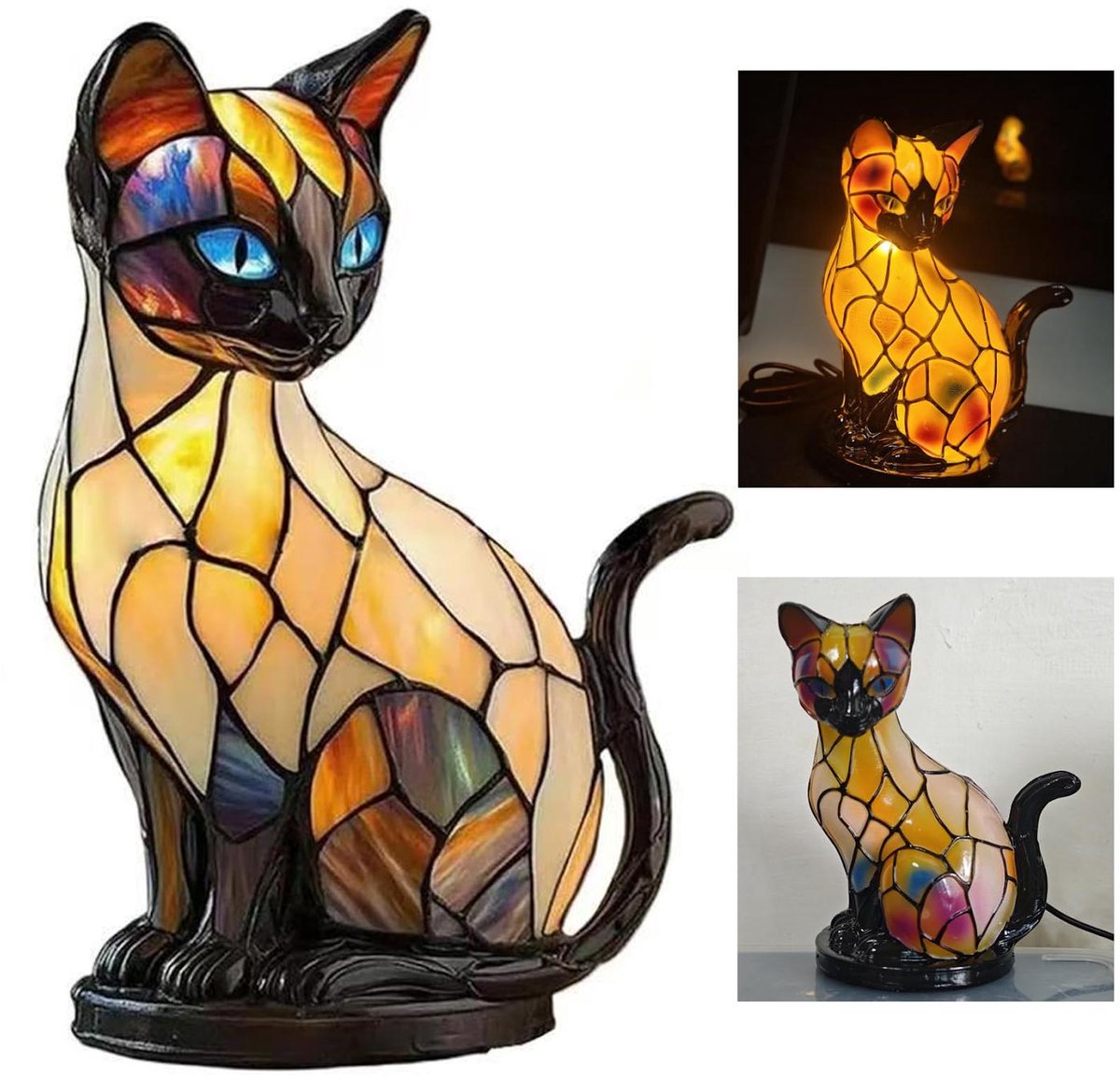 carmdering - Nachtlampje - LED-nachtlampje - Tafellamp - Siamese kat design, harsen materiaal, zacht warm licht - Energiezuinig, stijlvolle woondecoratie - Perfect voor slaapkamer en woonkamer - Ideaal cadeau voor kattenliefhebbers