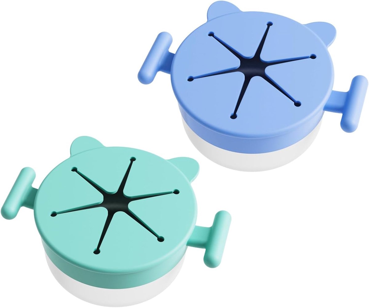 JeiibrZui BabyVoeding Set - Rvs Kom Met Zuignap En Deksel - 2 Stuks - Blauw En Turquoise - Voor Baby's Vanaf 6 Maanden