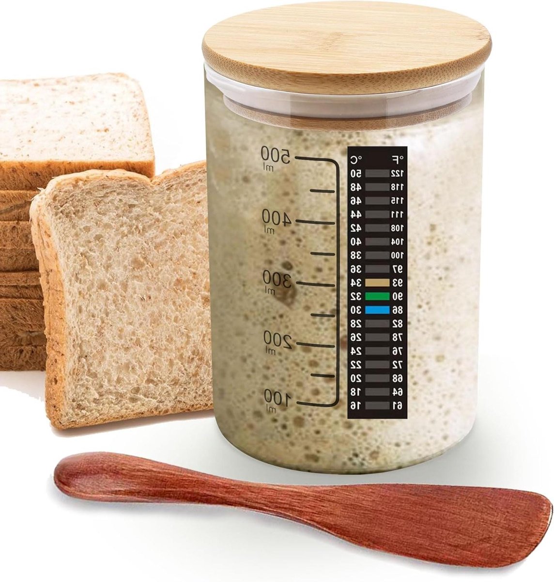 Zuurdesem Starter Kit - Broodbak Benodigdheden - Zelf Brood Bakken - Ventilerend Bamboe Deksel - Medium Pot - Transparant