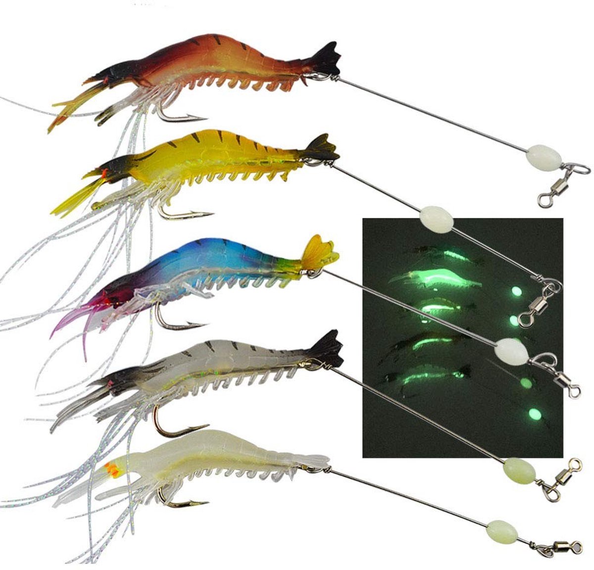 Livia home - Kunstaas voor Garnalen - Luminous Bionic Shrimp - Zacht Vishaak met 5 Stuks - Ideaal voor Buitenvisserij - Perfect voor Visliefheb...