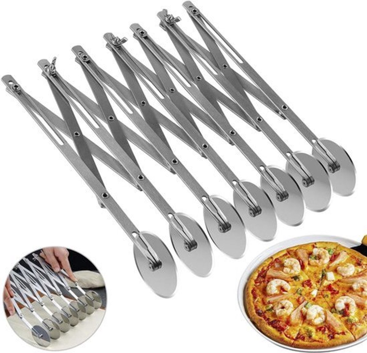 Verstelbare Roestvrijstalen Pizzasnijder met 7 Wielen - Multifunctioneel