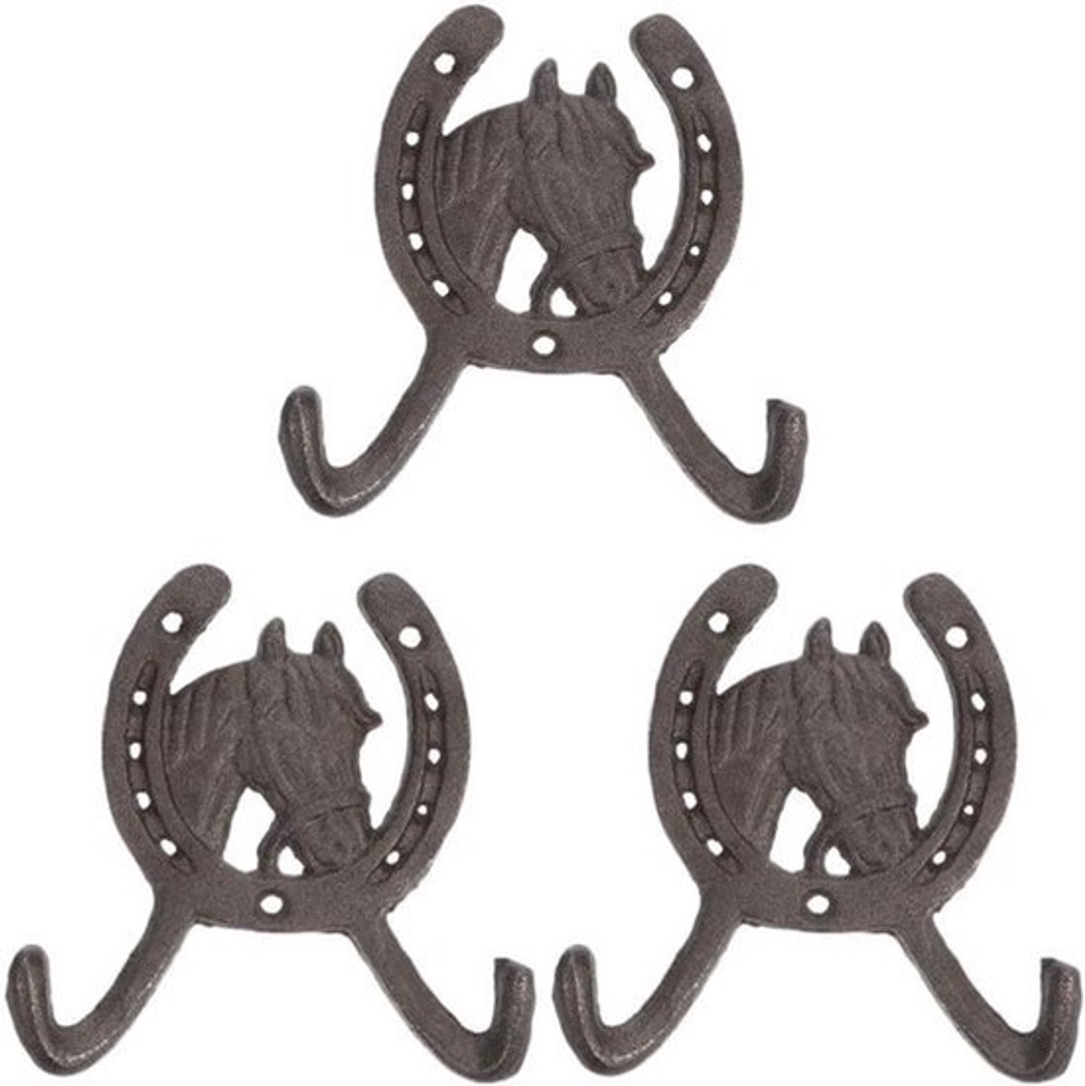 3 stuks paardenkop hoefijzer wandhaken - Western stijl