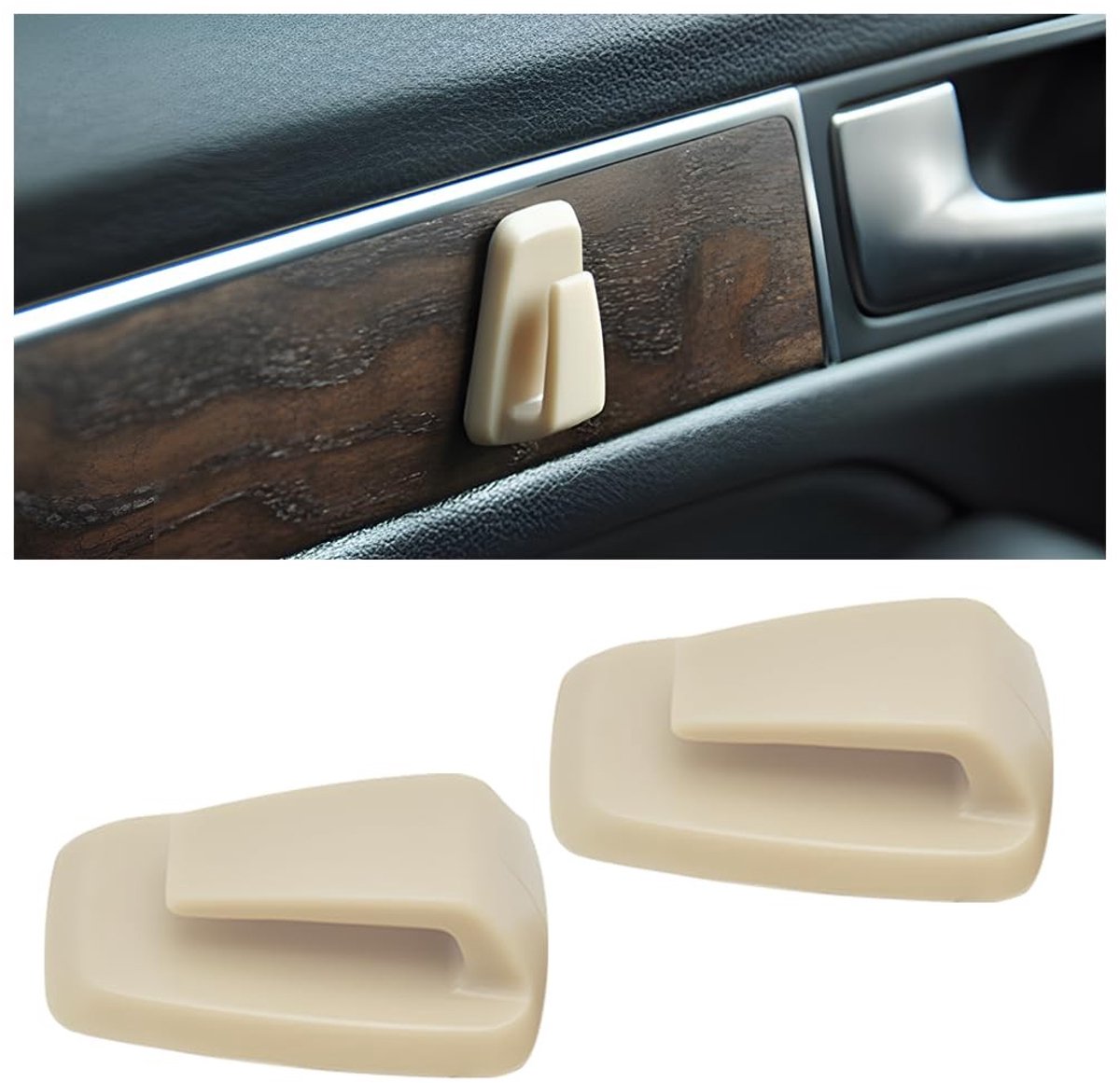 Jhubersproducts - Zelfklevende Haken voor Auto - Mini-Haken voor Dashboard - Beige - Universele Haak - Ideaal voor Vuilniszakken en Tassen - Set van 3