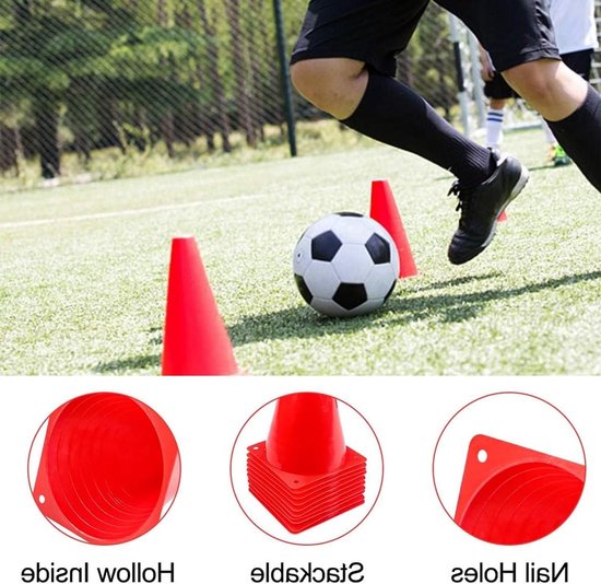 Set van 12 Grote Markeringsconen voor Kinderen - Ideaal voor Voetbaltraining, Paardrijden en Hondentraining - Stevige Rode Pylonen van 19 cm van Merkloos — afbeelding 4