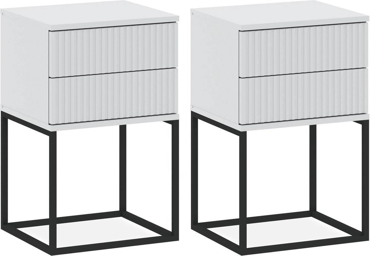 KONSIMO® RECTUS Nachtkastje Set van 2 - met lades - Bijzettafeltjes (2 stuks) - Wit - 40x65x39 cm