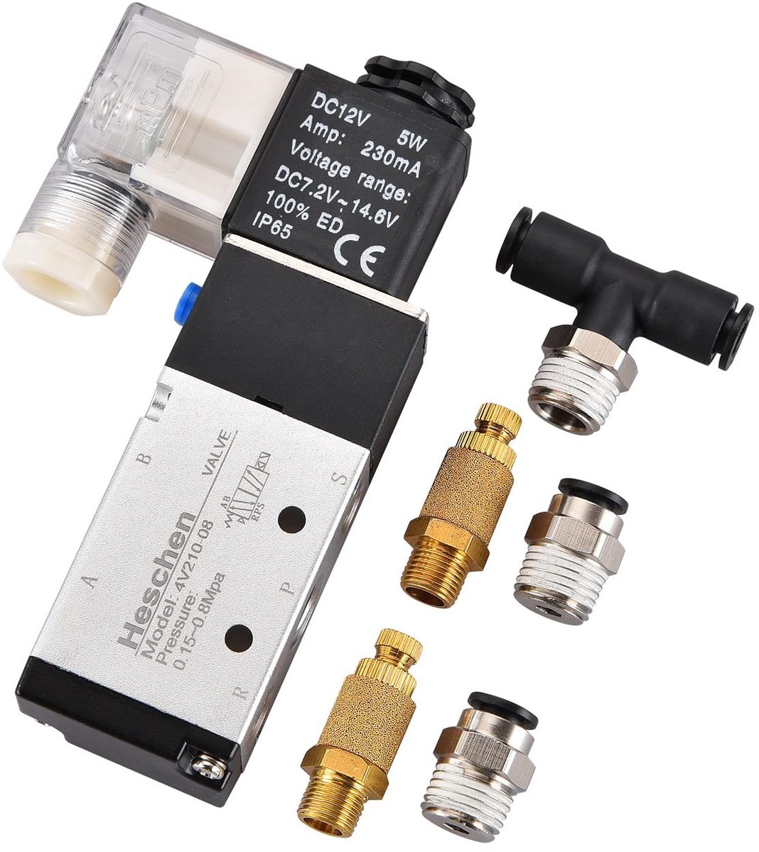 Vlemico - Pneumatische Magneetklep - Elektrisch - PT1/4 - 12VDC - CE Goedkeuring - Compact - 5-weg 2-positie - Geschikt voor diverse toepassingen