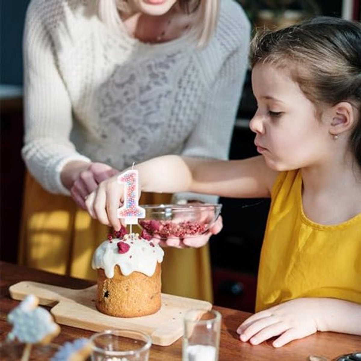 Macaron Cake Kaarsen 0-9 - Glittergekleurd Ontwerp voor Verjaardags- en Bruiloftstaart