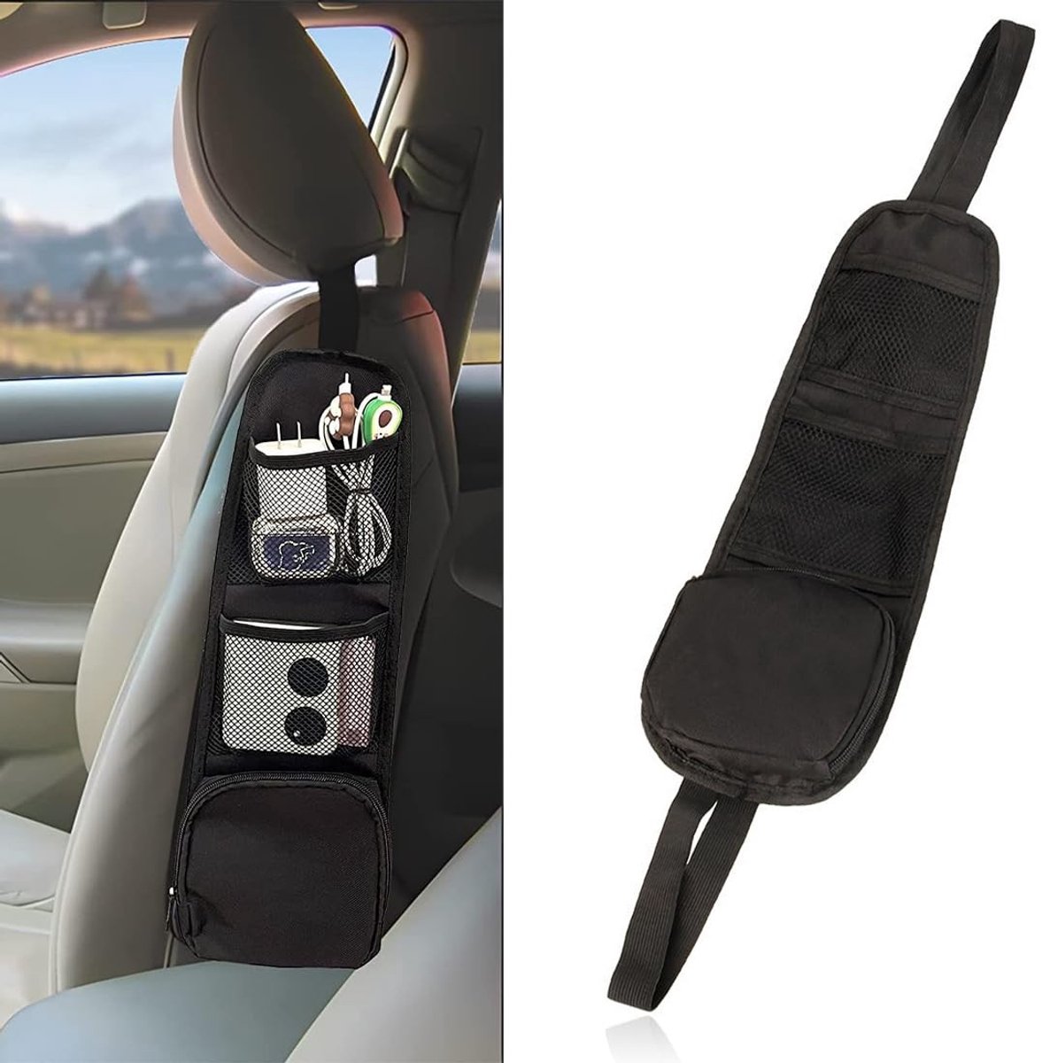By shayne - Multifunctionele autostoelorganizer - Auto-opbergtas - Compact ontwerp - Zwart - Ruimtebesparend - Geschikt voor vrachtwagens en SUV's - .
