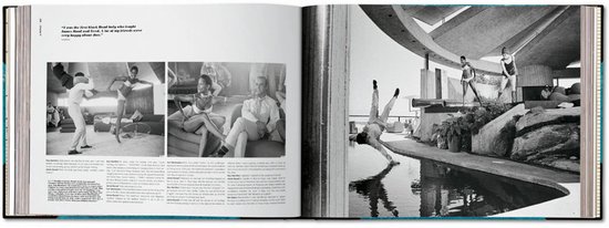 Pagina uit 'The James Bond Archives' met een zwart-witfoto van een trainingssessie en een man die bij een zwembad duikt.