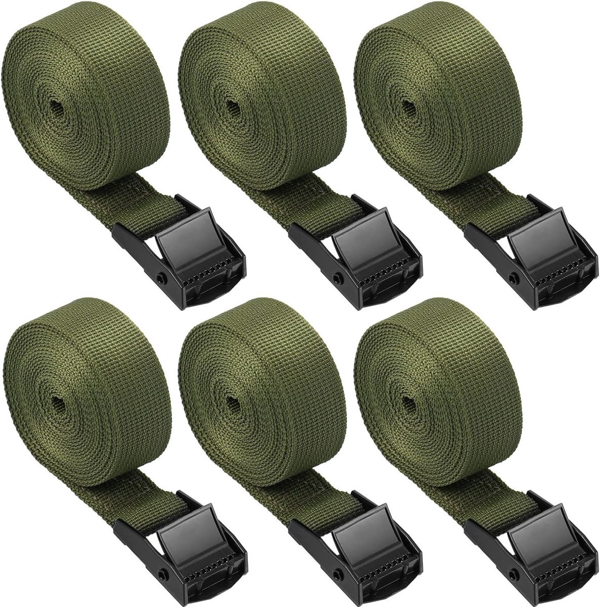 6 Stuks Lashing Straps met Cam Buckle - Sterke en Duurzame Bevestigingsbanden voor Motorfietsen, Fietsen en Bagage (250x2.5cm), Groen