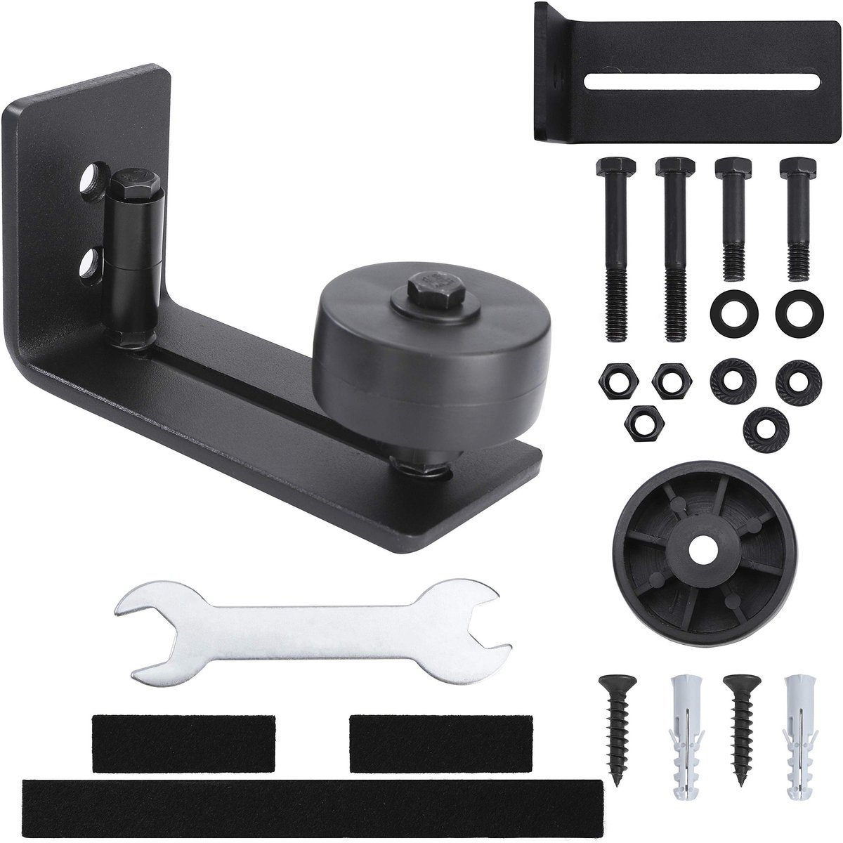 Dailygoods - Sliding Barn Door Guide - Verstelbare Roller - Stevige Wandbeugel - Zwart - Hoogwaardige Deurgids - Geschikt voor Alle Deuren - Zwart