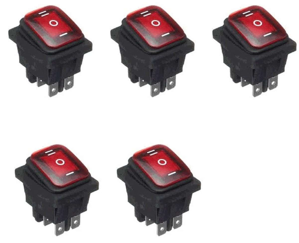 Dailygoods - 5 Stks LED Waterdichte Tuimelschakelaar - 12V AAN/UIT/AAN - Eenvoudige installatie - Rood - Geschikt voor auto, boot, truck - KCD4 model