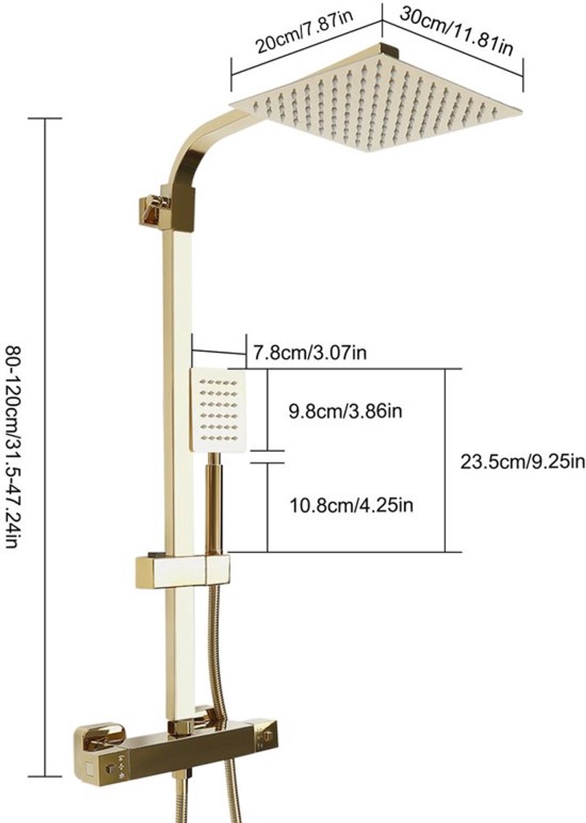 Thermostatisch Douche Systeem – Thermostaatkraan – Douchekraan – Doucheset – Douchepaneel – Gouden Afwerking – Hoogwaardig Messing – Eenvoudig Schoon te Maken