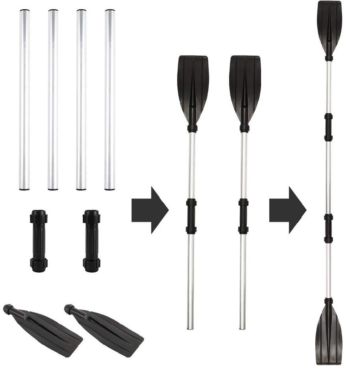 Dailygoods - Dubbele peddel - Aluminium kajakpeddel - Verstelbare lengte - Afneembare peddel - Opvouwbare steekpeddel voor kano - Geschikt voor opblaa