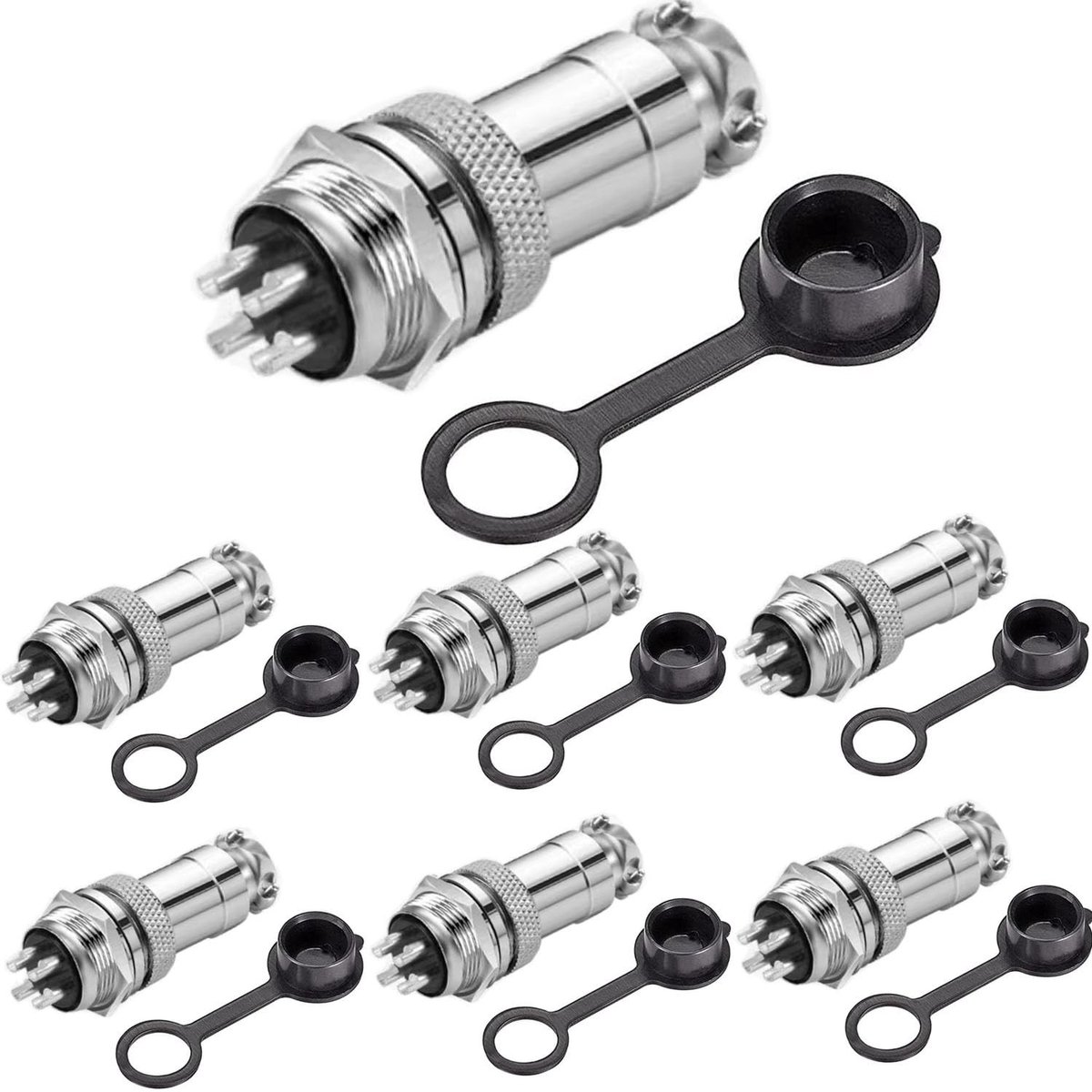 RUNCCI-YUN 4-Pin Aviation Plug Set - 6x Male en Female Connector met Rubber Beschermers