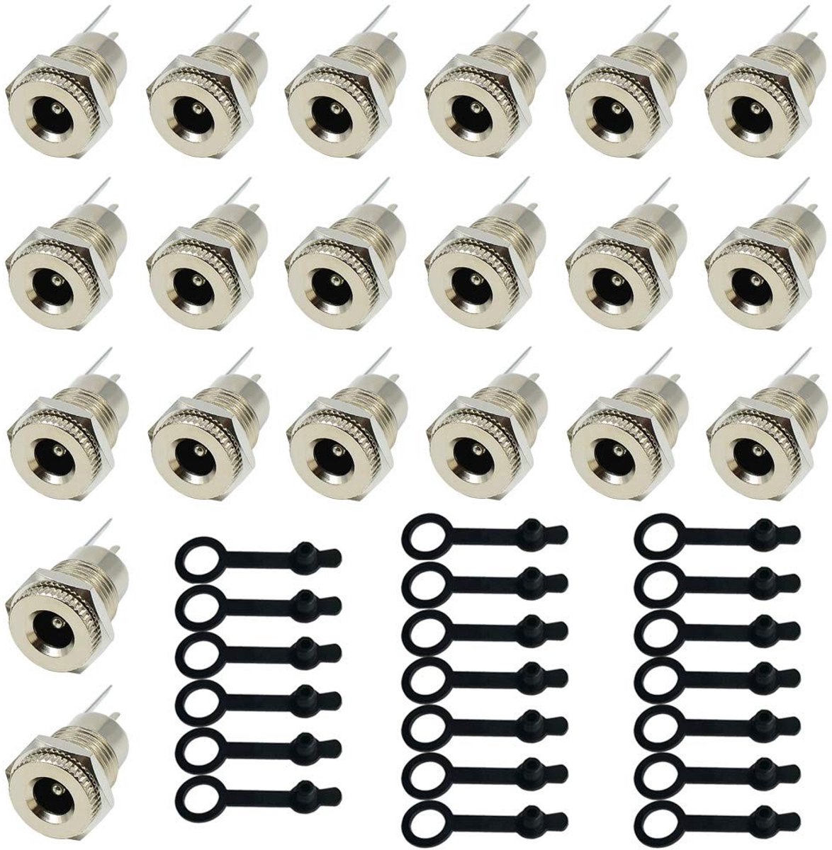 Jhubersproducts - 20 Stuks Premium DC Power Sockets - Paneelmontage Adapter - Stofdichte Dop - Zilver - 2,1 x 5,5 mm Connector - Voor Elektronische To