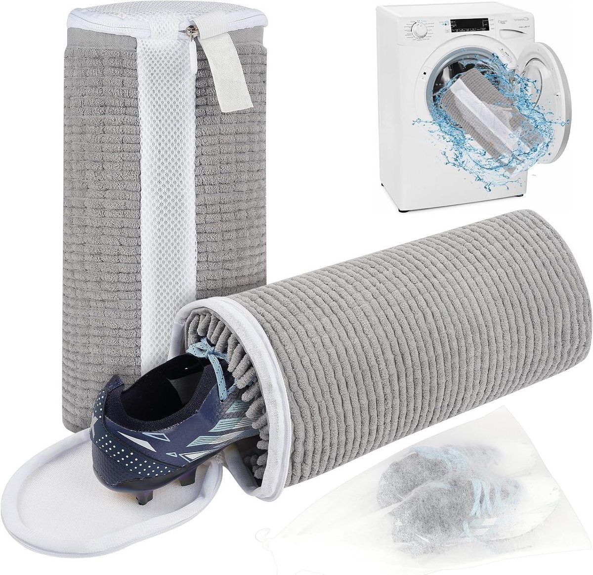 Herbruikbare waszakken set van 2 voor wasmachine en droger, ideaal voor sneakers, sokken en lingerie (Donkergrijs)