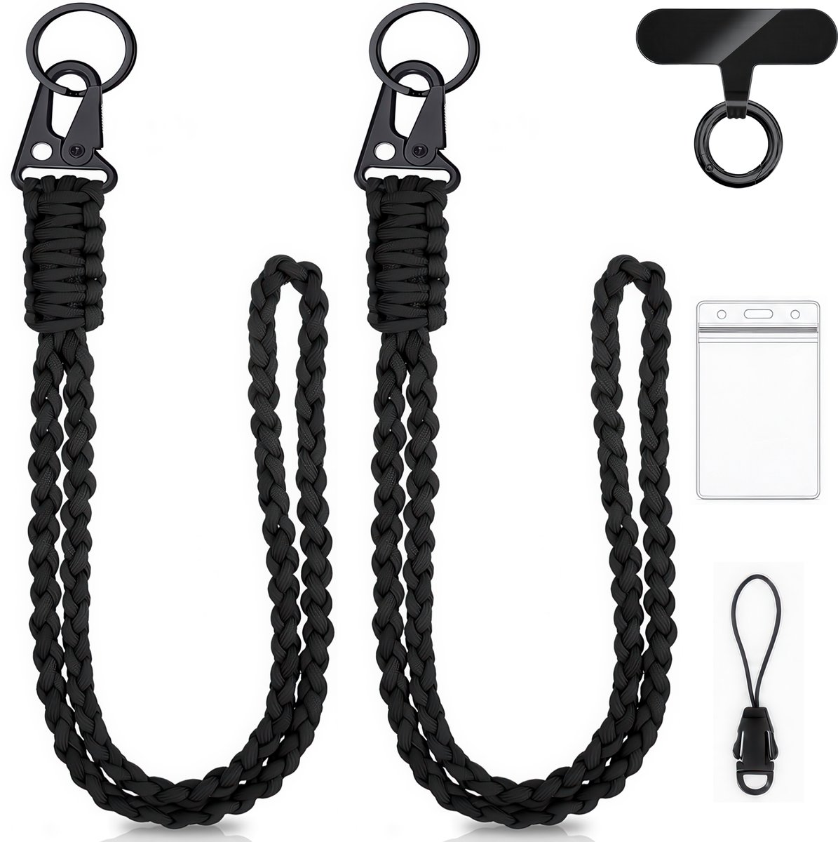 Paracord Heavy Duty Lanyard - Keycord Badgehouder - Musketonhaak Keykoord Sleutelhanger met Sleutelringen - Universeel Telefoonkoord/Telefoonketting - Koord Sleutels - Badge Houder - Telefoon/GSM Koord - Karabijnhaken Sleutelkoord - Pashouder Ketting