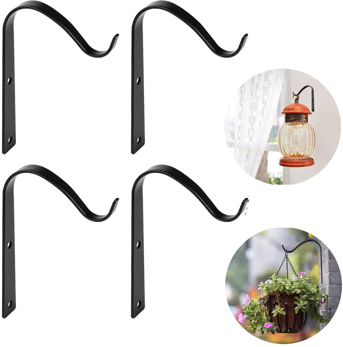 Dailygoods - Plantenhouder - Wandhaken - Elegante decoratie - Zwart - Hangende manden - Ideaal voor tuin en balkon - Set van 4