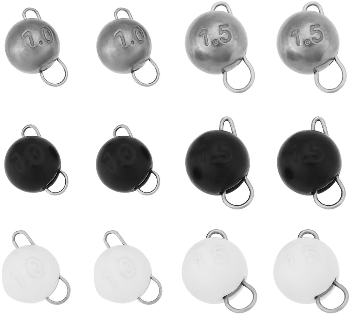 Jhubersproducts - Tungsten Cheburashka Visgewichten - 12 Stuks - Perfect voor Zoet- en Zoutwatervissen - Glow, Zwart, Zilver - Karper, Bas, Kabeljauw