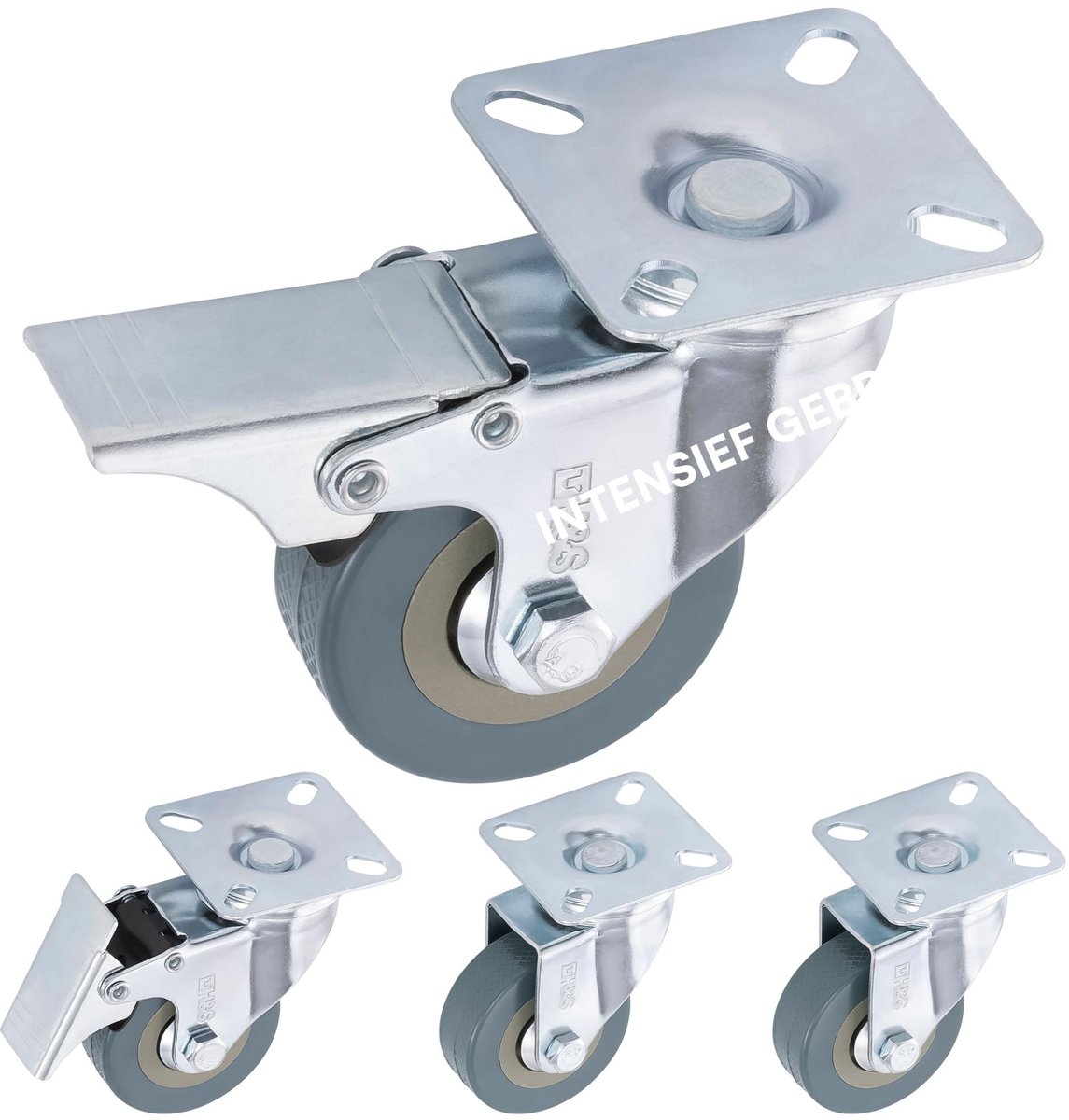 Virtubuy - Castors Set van 4 - Rubber Wielen 50 mm - Meubelwielen met Dubbele Kogelbearing - Zwenkwielen met Rem - Geschikt voor Vervoer van Meubels