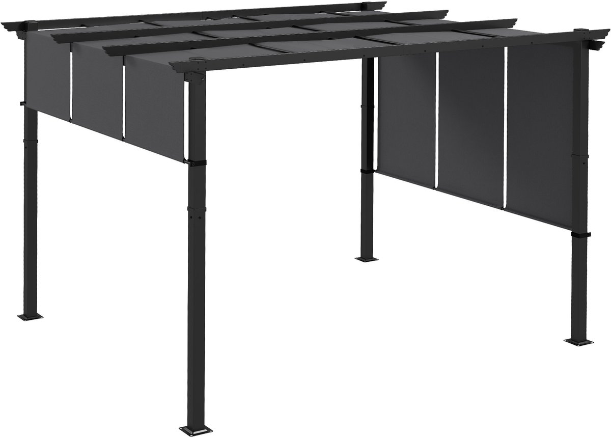 Pergola - Prieel - 3 x 3,5 - Paviljoen - Terras - Weerbestendig - Metalen Frame - Met zonwering - Donkergrijs