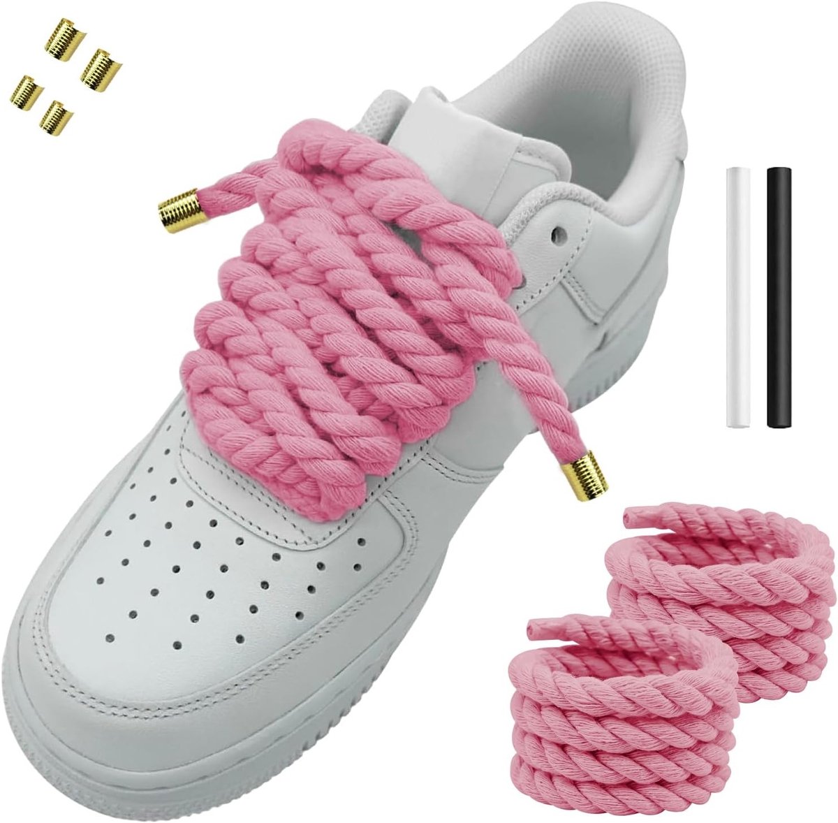 Lange 140 cm roze veters voor sneakers, 8 mm dik, premium katoen, ideaal voor Air Force 1 en andere modellen