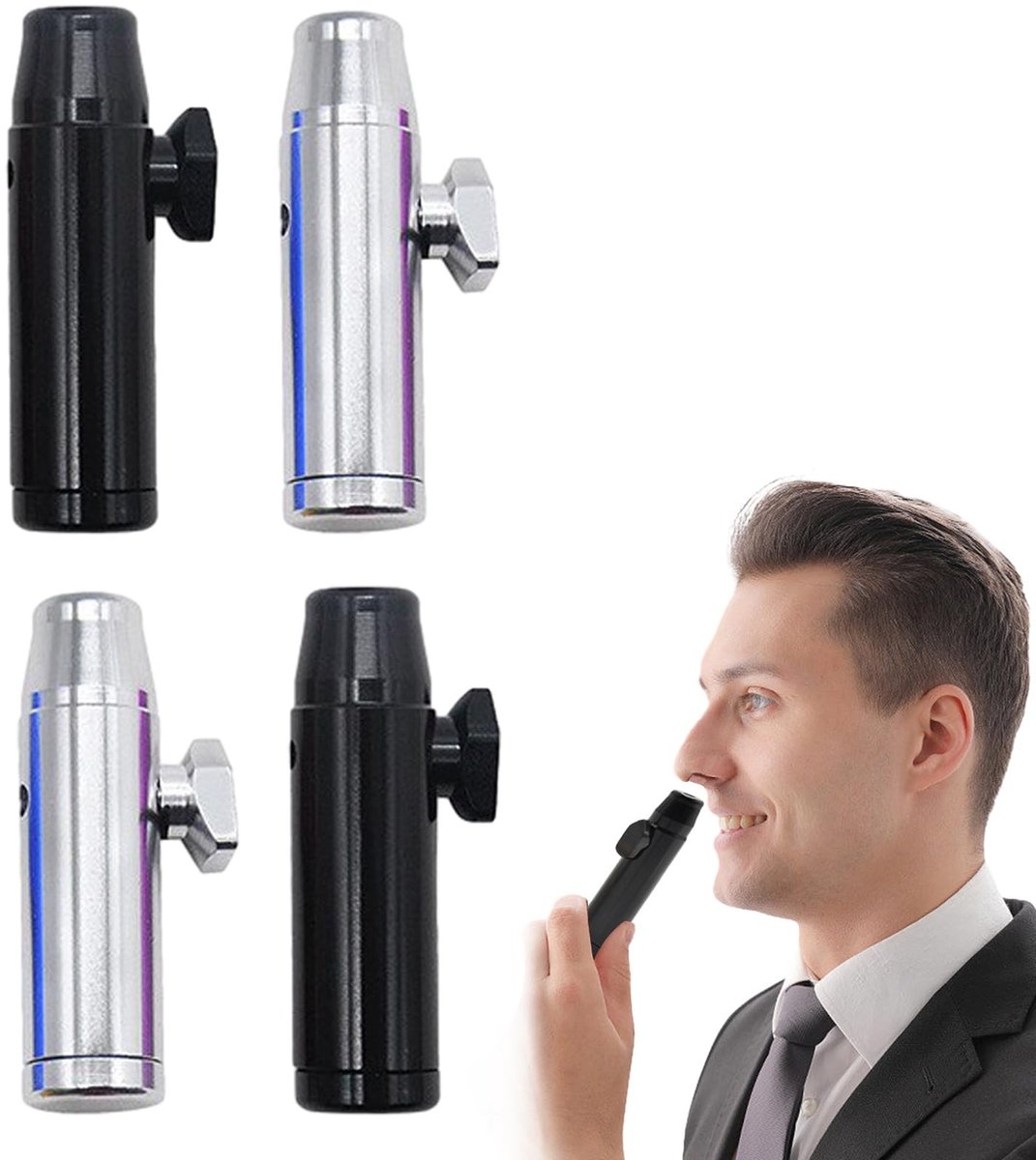 MTTProducts - Snuff Bottle - Aluminium Snuff Dispenser - Praktisch en duurzaam - Zilver en zwart - Funnel met doser - Geschikt voor dagelijkse gebruik ...