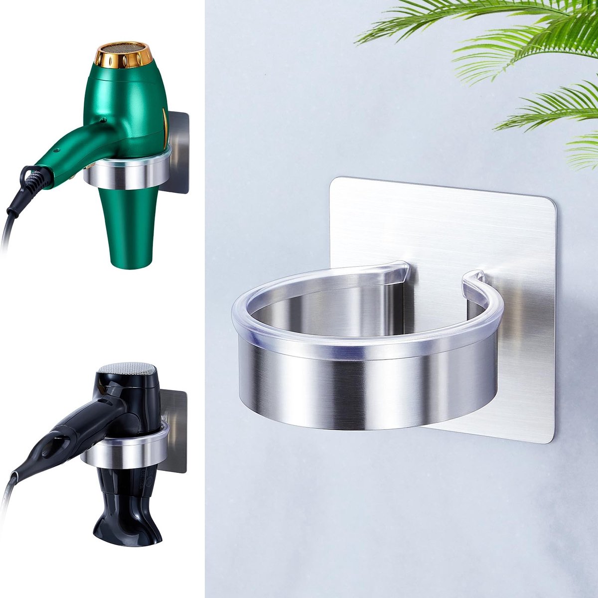 NTHProducts - Haar Föhn Houder - Muurbevestiging - Ruimtebesparend - Zilver - Haardroger Organizer - Handig voor iedere badkamer