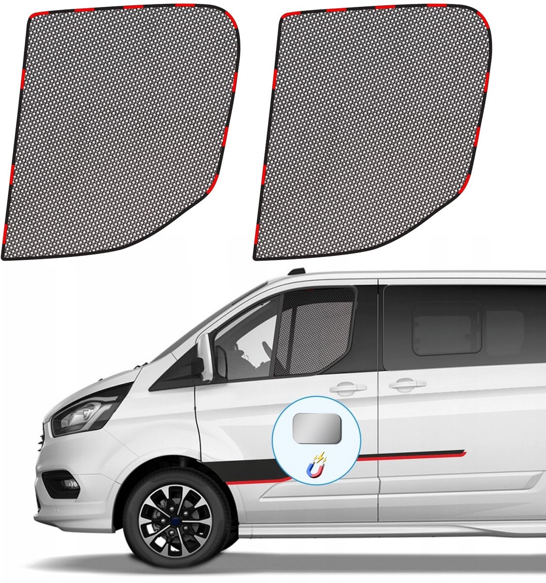 NTHProducts - Zonnebrandruit - Insectenwerend - Geschikt voor Ford Transit Custom - Donkergrijs of zwart - Ventilatie - Auto zonnescherm - Perfect voor...