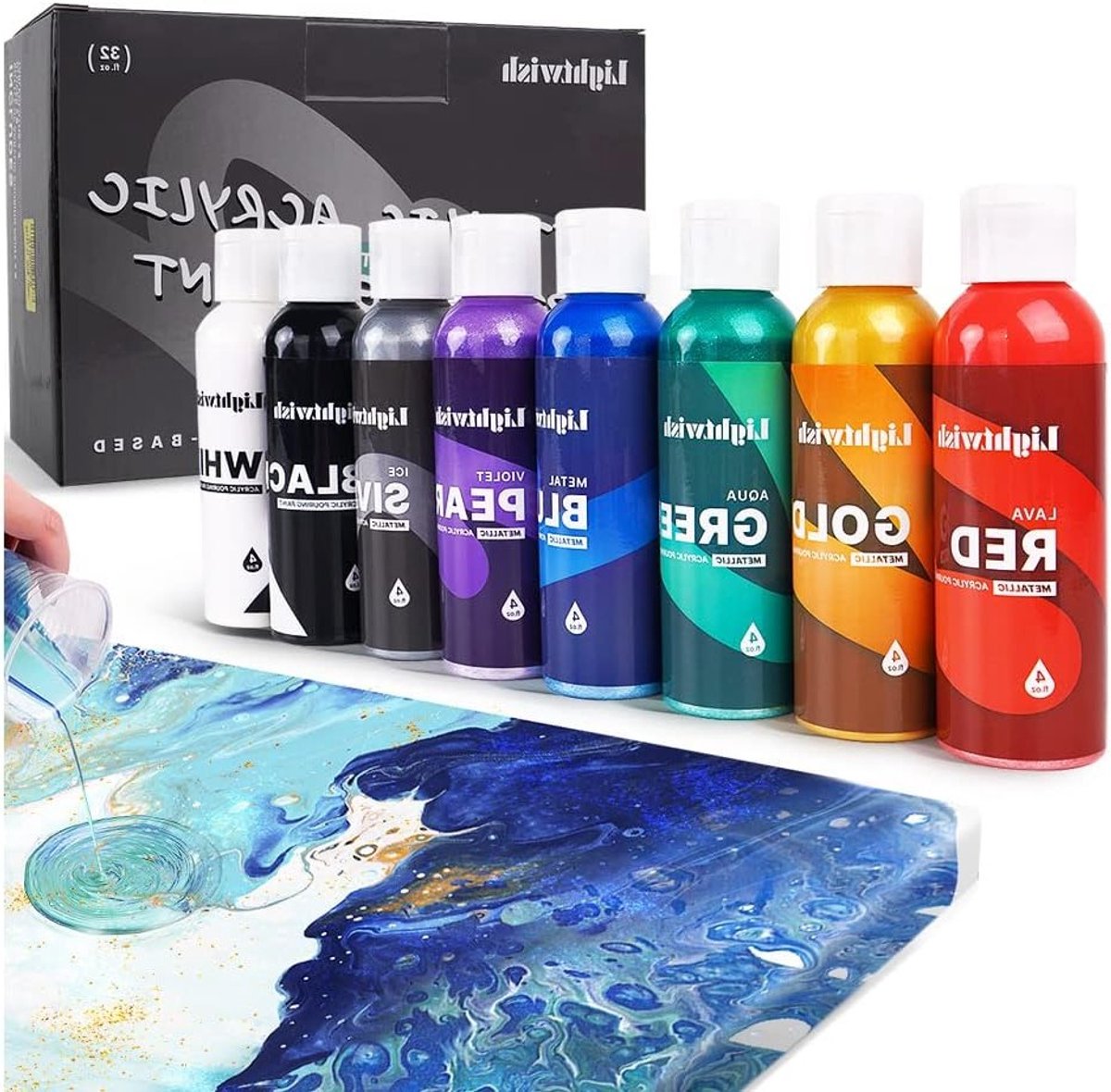 Metallische Acrylaat Pouring Verf in 8 Iriserende Kleuren - Voor Canvas, Hout en Steen DIY Projecten - 118ml Flessen met Vooraf Gemengde Hoogdoorlatende Verf