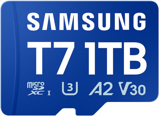 Samsung T7 MicroSDXC 1TB Geheugenkaart UHS-I U3 V30 A2 170MB/s – Snelle 4K Video & Game Opslag