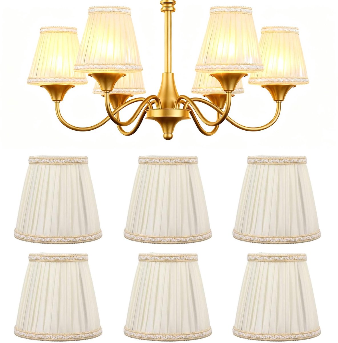 Allecto - Stoffen Lampenkap Set - Wandlampenkap - 6 Stuks - Goud - Tafellamp Accessoire - E14 Geschikt - Luxe Kleur