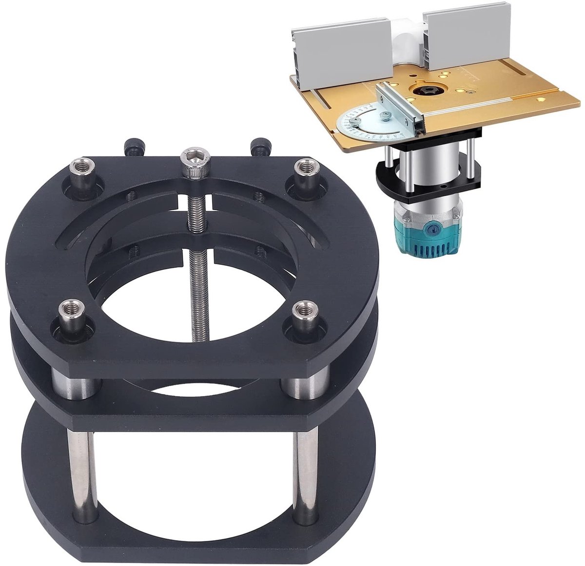Allecto - Router Lifting Platform - Aluminium Router Lift - Duurzaam en Roestbestendig - 4 Kaak Systeem - Voor Router Tafel - Verstelbare Hoogte