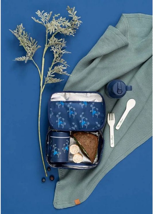 Fresk Kleine Koeltas Kind 2.5 L– Lunchtas Jongens - Thermische Lunch Koeltas - Met Bestekvak - Waterafstotende Lunchtas - Blauw - Monkey van Fresk — afbeelding 2