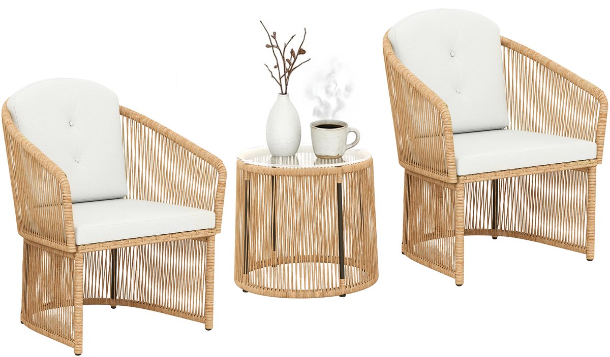 Outsunny Rattan-bistroset-PE-Rattan, verzinkt staal-65L x 62B x 76H cm-Crème