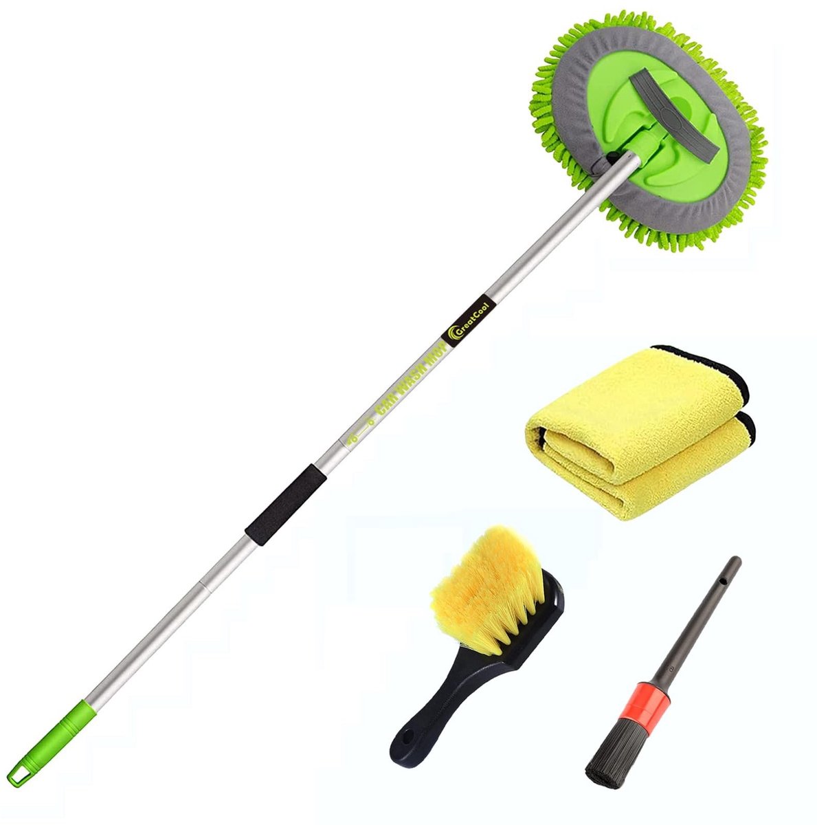 Allecto - Car Wash Brush Set - Auto Wasborstel - Super Lange Handgreep - 2-in-1 Chenille Microfibre - Geschikt voor Auto's en Huishoudens