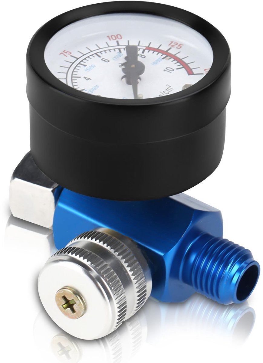 Allecto - Luchtdrukregelaar - Manometer voor luchtverfspuitpistool - 0-10 bar - 1/4 inch - Perfecte luchtinlaatdruk - Ideaal voor verfprojecten
