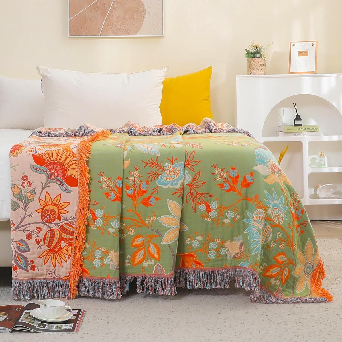 Sprei in boho-stijl-100% katoen- 150 x 200 cm- knuffeldeken- omkeerbare deken voor bed- bank en woonkamer- cadeau-idee voor familie en vrienden — cadeau in Wonen & Interieur - foto 6