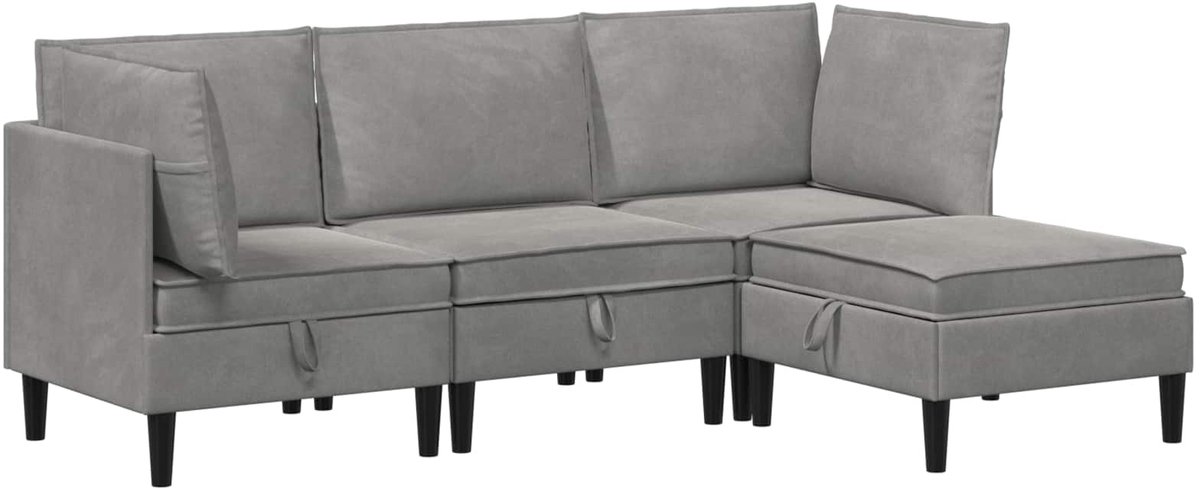 vidaXL Woonkamer - Meubelset - 4 - st - 210 - x - 140 - x - 82 - cm - Lichtgrijs - Fluweel